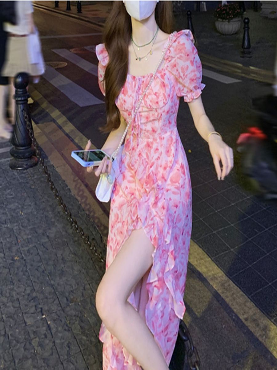 Summer Women's Fashion Irregular Floral Dress