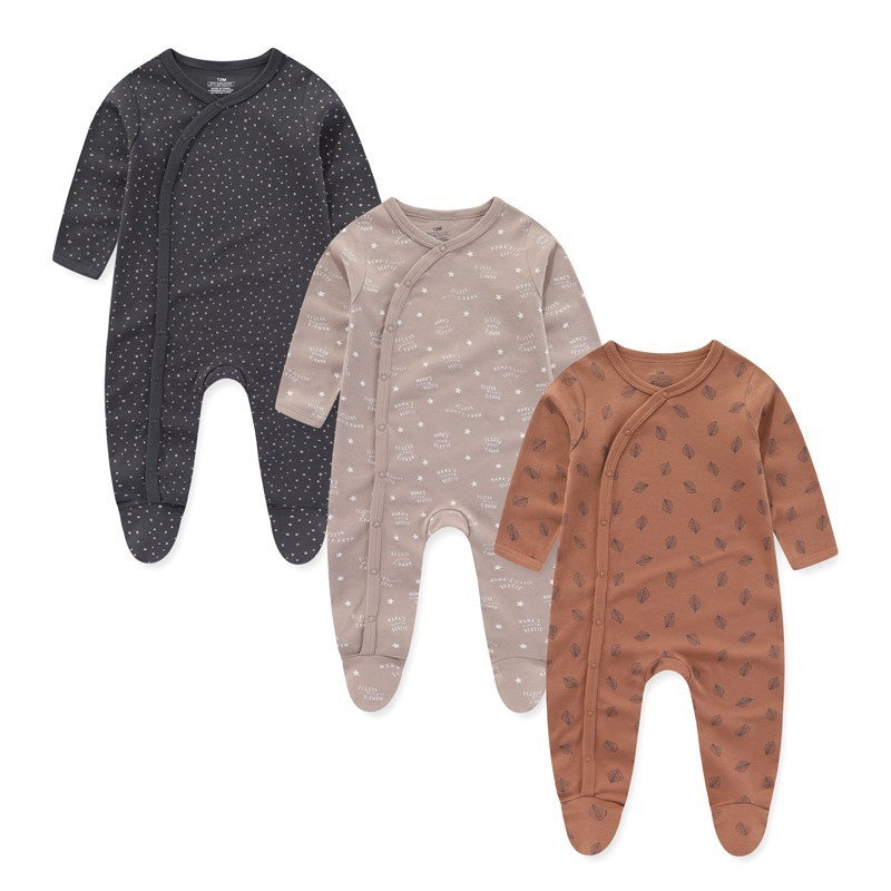 Combinaison en coton à manches longues pour bébé, 3 pièces, barboteuse enveloppée de pieds, pyjama sans os, couture, nouvelle collection