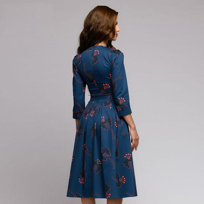 Robe plissée florale à col rond pour femmes