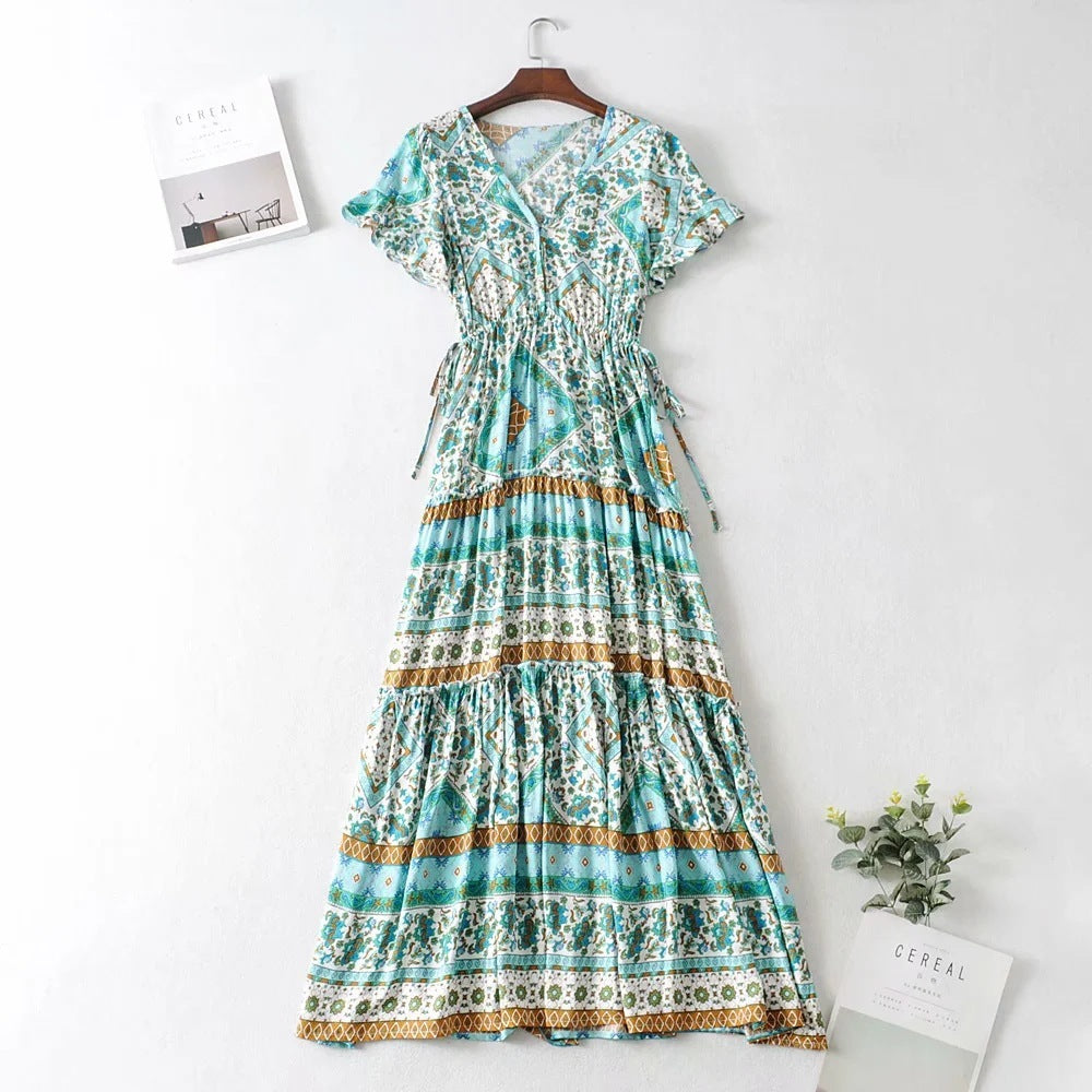 Casual Floral Short Boho Maxi Dress