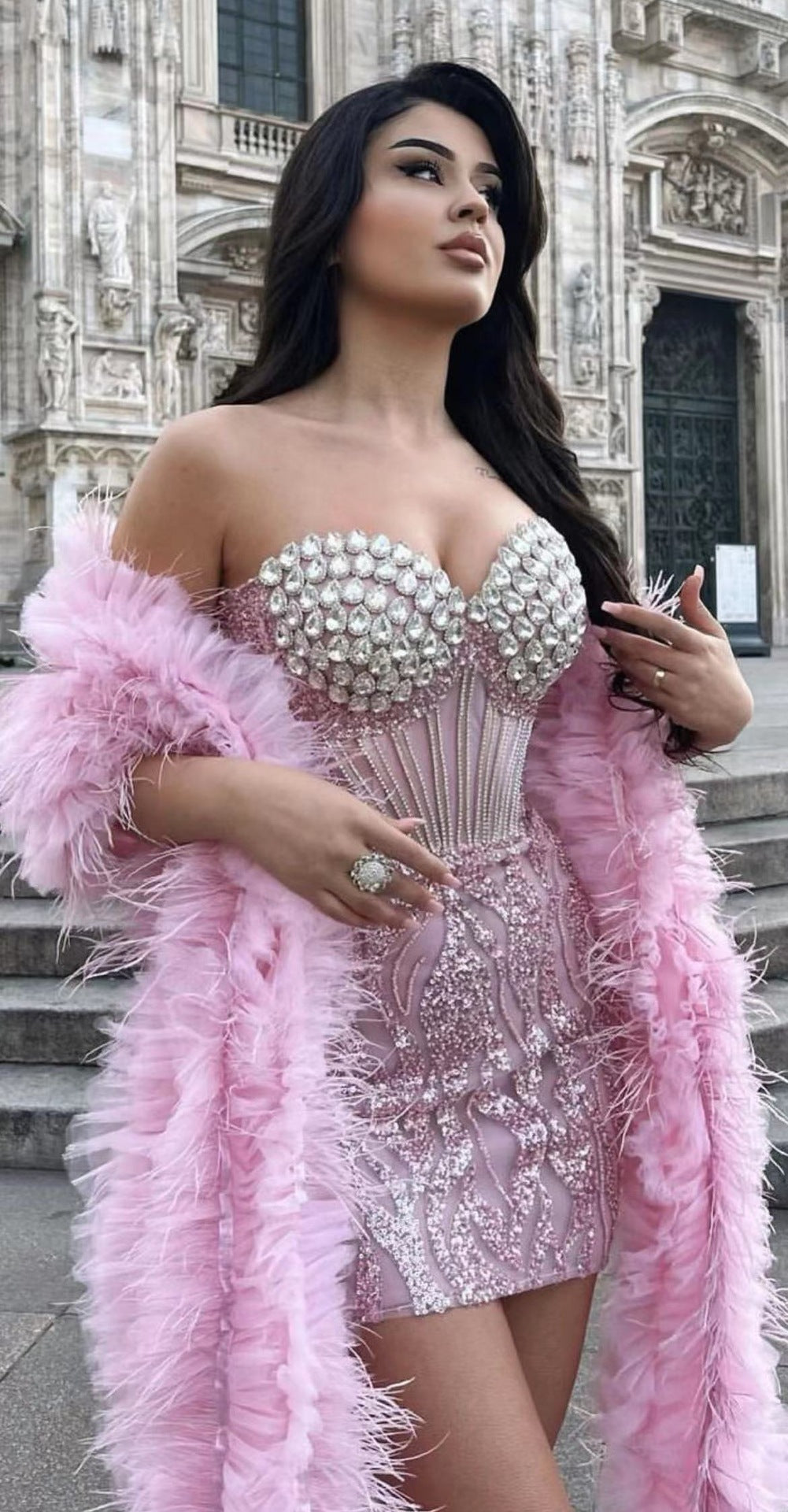 Vestido de tubo bordado con lentejuelas y diamantes de imitación a la moda para mujer