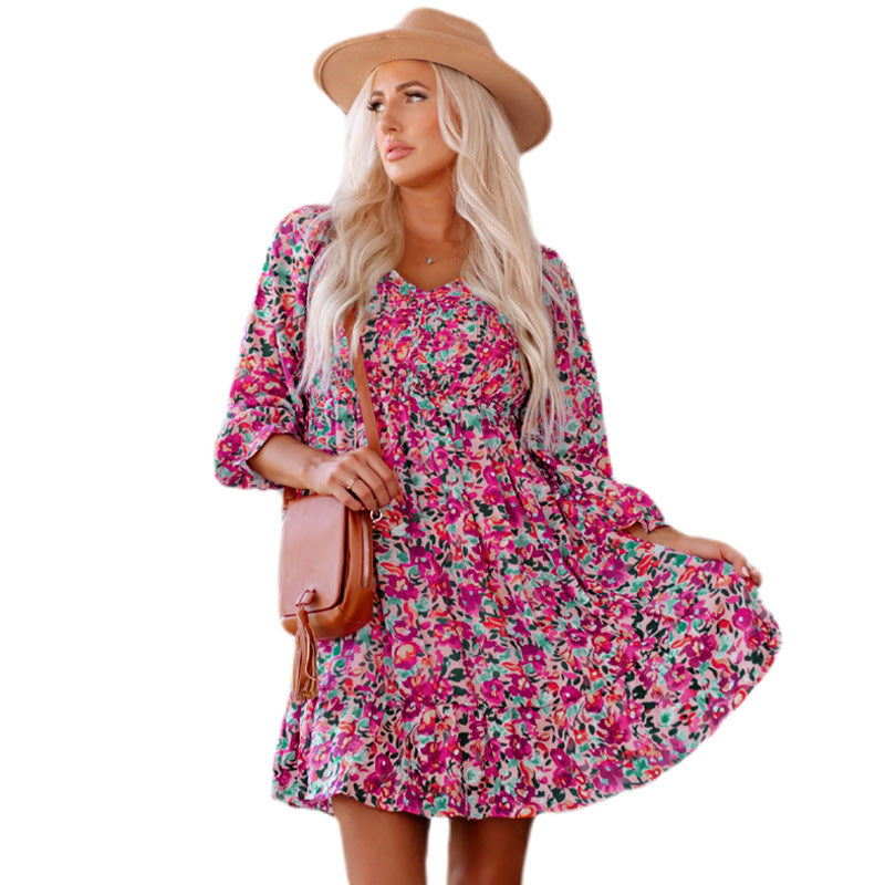 Women's Clothing V-neck  Shiying New Long Sleeve Floral Dress