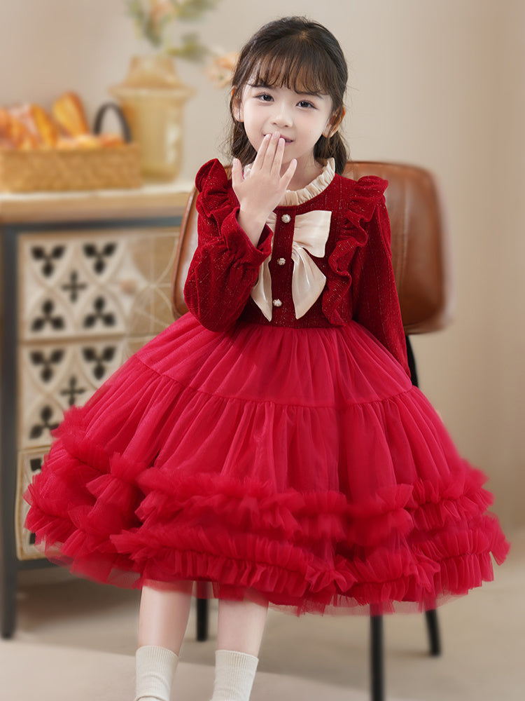 Foreign Style Winter  Red Velvet Princess Dress