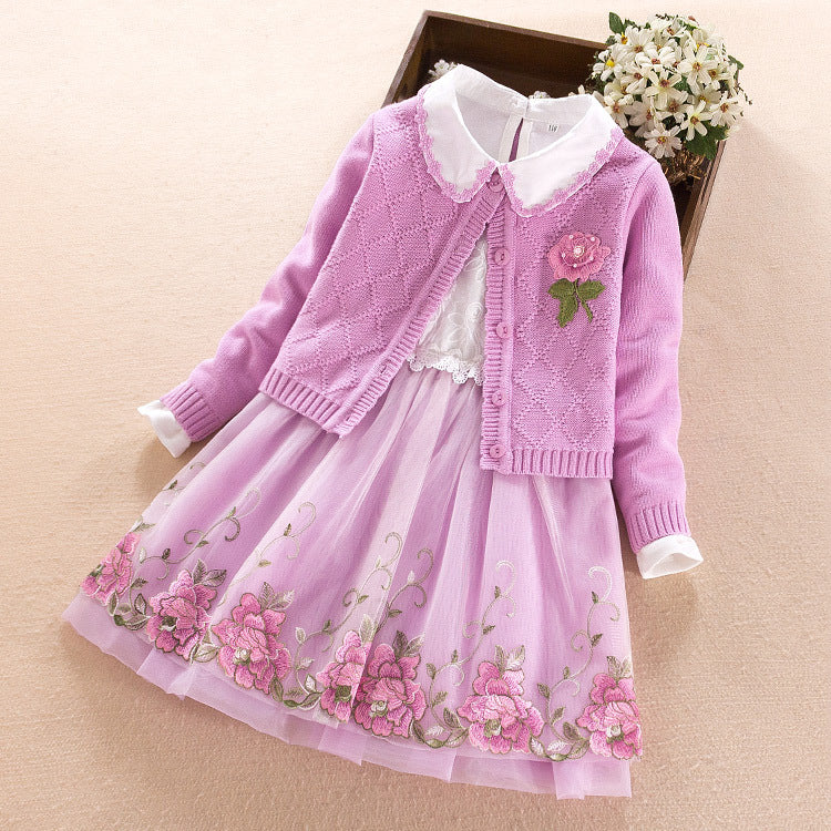 Robe deux pièces pour filles, pull à manches longues, robe de princesse, printemps