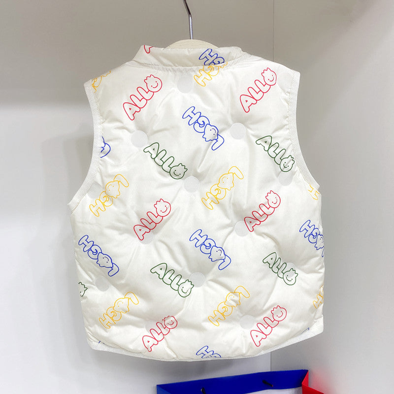 Boys And Girls' Full Printed Letters Down Vest