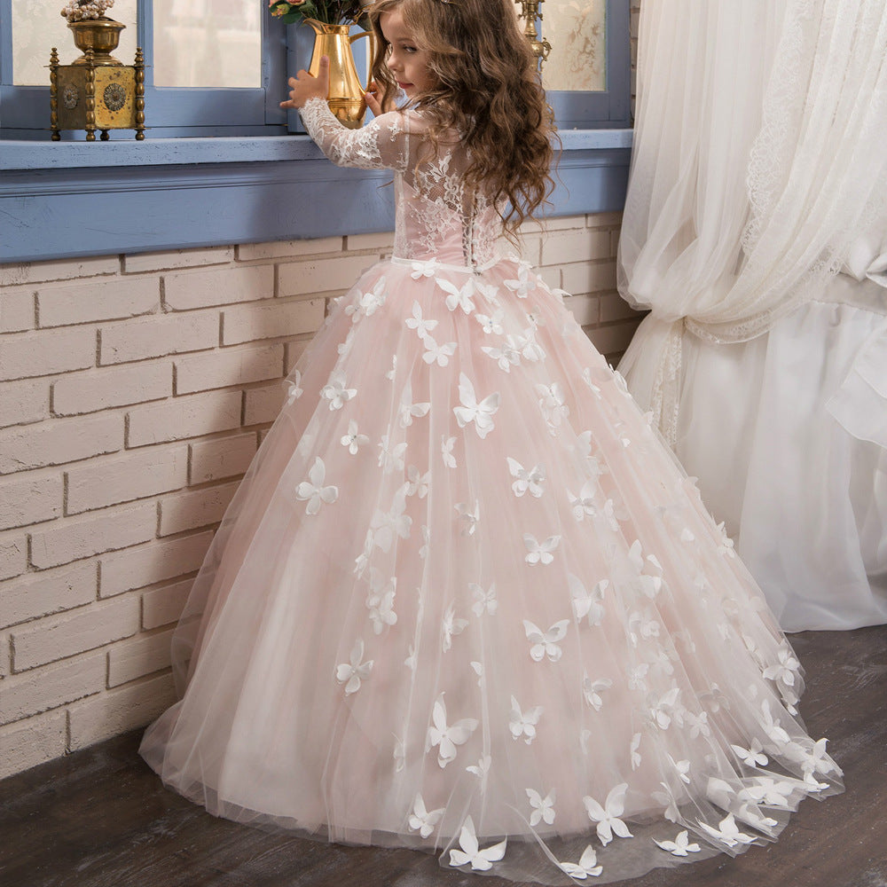 Robe longue pochée de mariage pour filles, robe de princesse