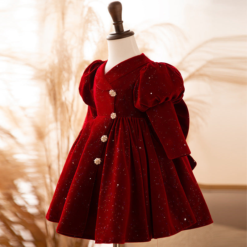 Vestido Princesa Cumpleaños Niña Rojo