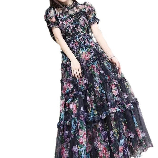 Robe florale française à taille contrôlée pour femmes