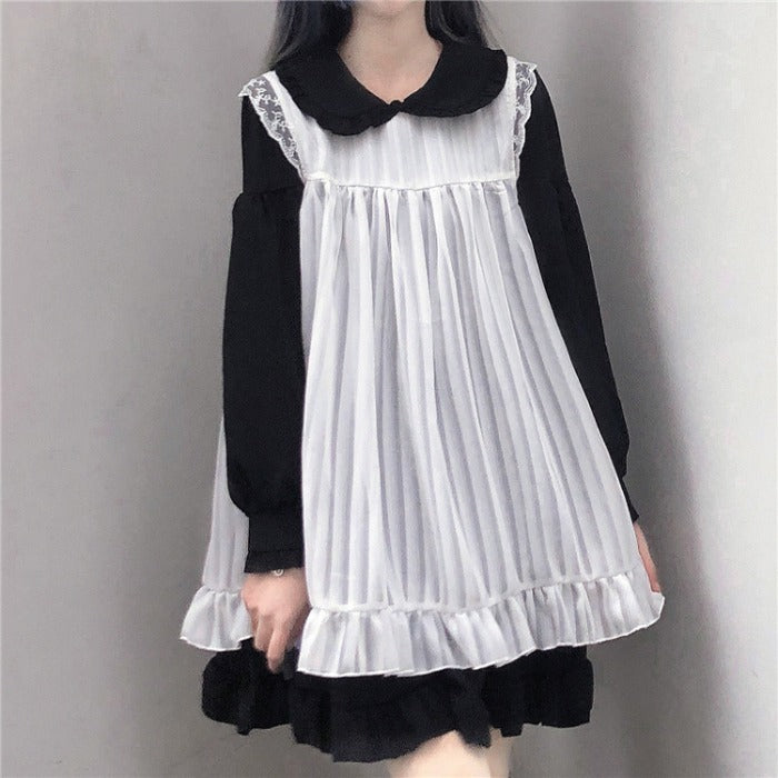 Cute Soft Girl Doll Collar Loose Long Sleeve Dress Women