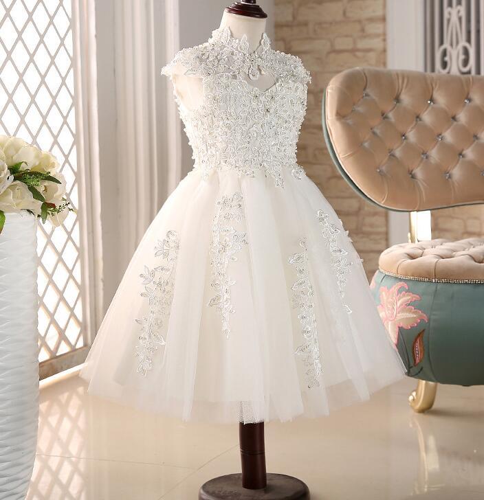 Fashion Children's Solid Color Lace Dress