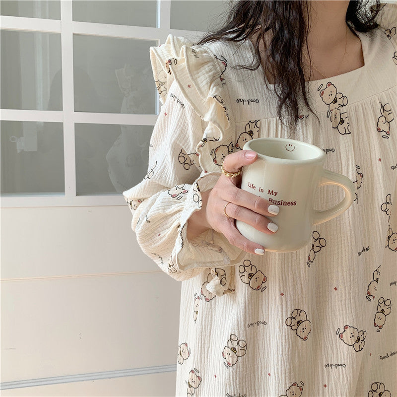 Robe de maison imprimée en fil de coton et dentelle, jolie robe de dessin animé