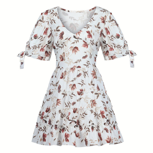 Small Floral Short-sleeved Chiffon Dress