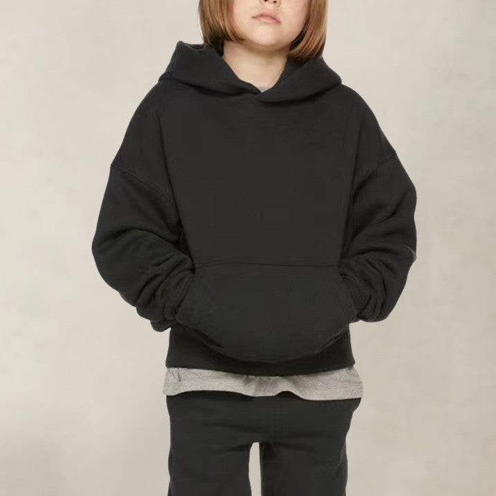 Sweat-shirt à capuche multicolore en velours pour enfants, couleur unie