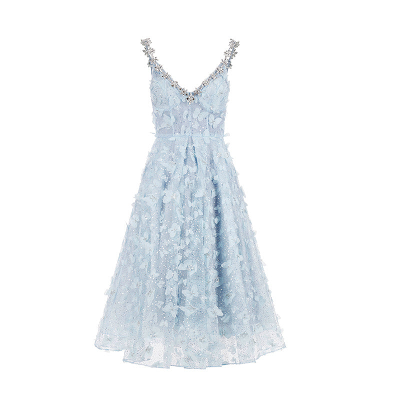 Robe de cocktail de fiançailles d'anniversaire à bretelles en cristal pour femmes