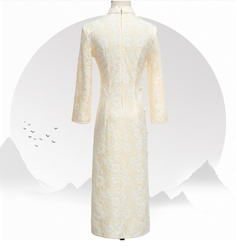 Cheongsam jaune amélioré pour jeune fille avec tempérament, nouvelle robe d'automne