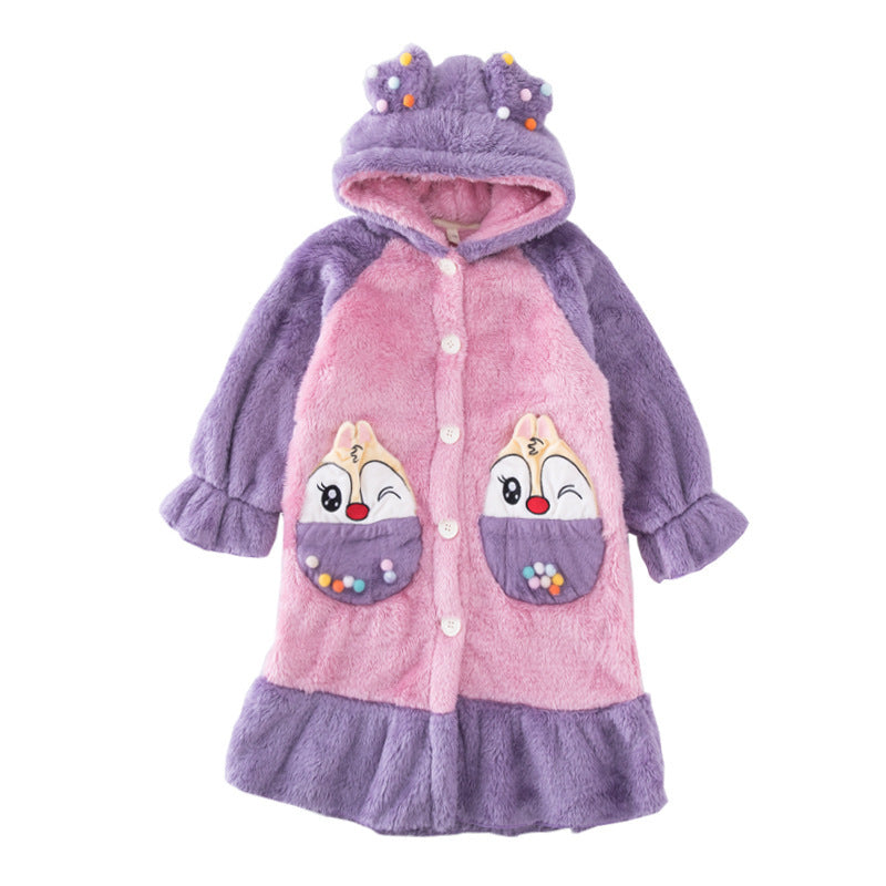 Children's Autumn And Winter Coral Fleece Girls Nightdress