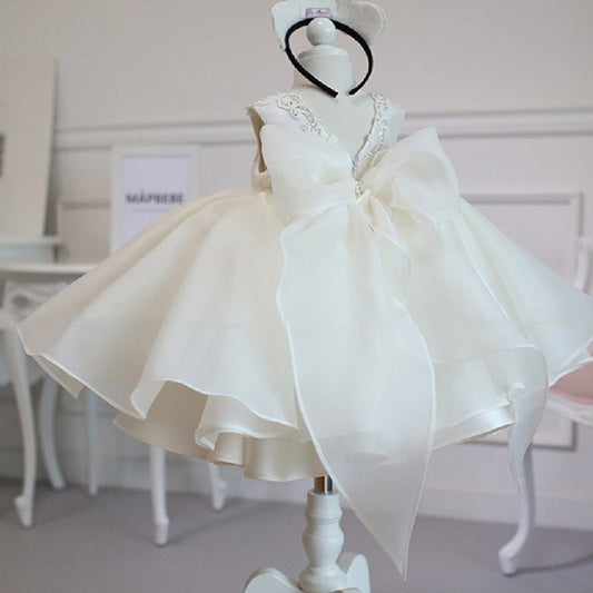 Vestido copete de boda de niña de flores blanco