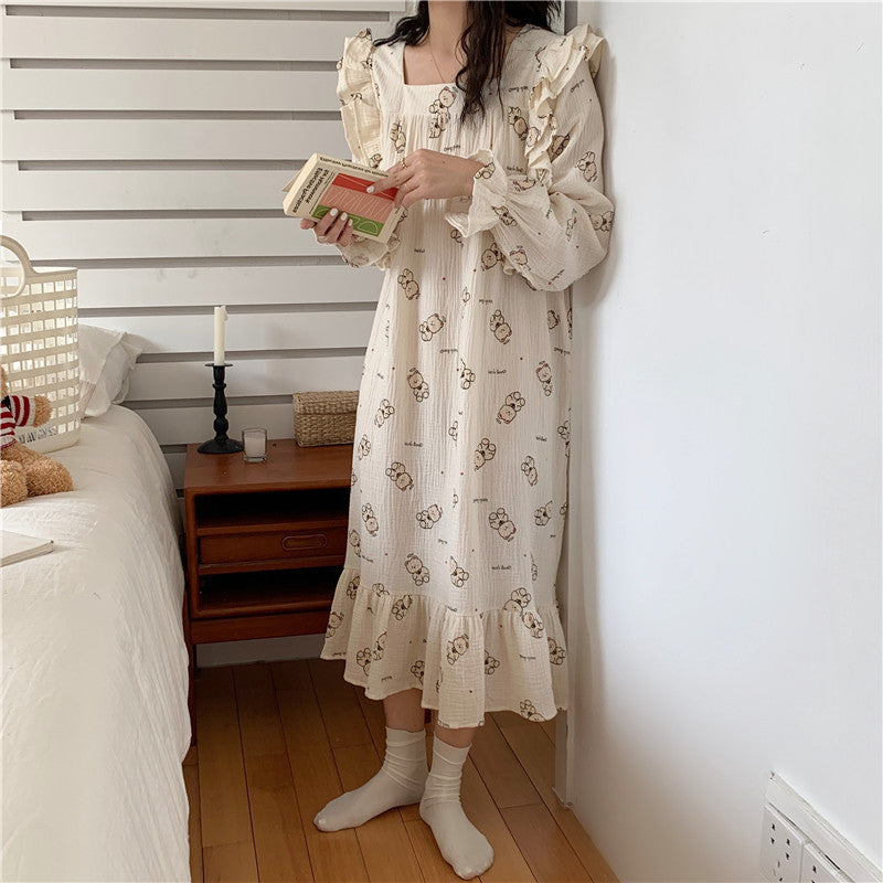 Yarn Cotton Lace Cartoon Cute Printed Homewear Dress