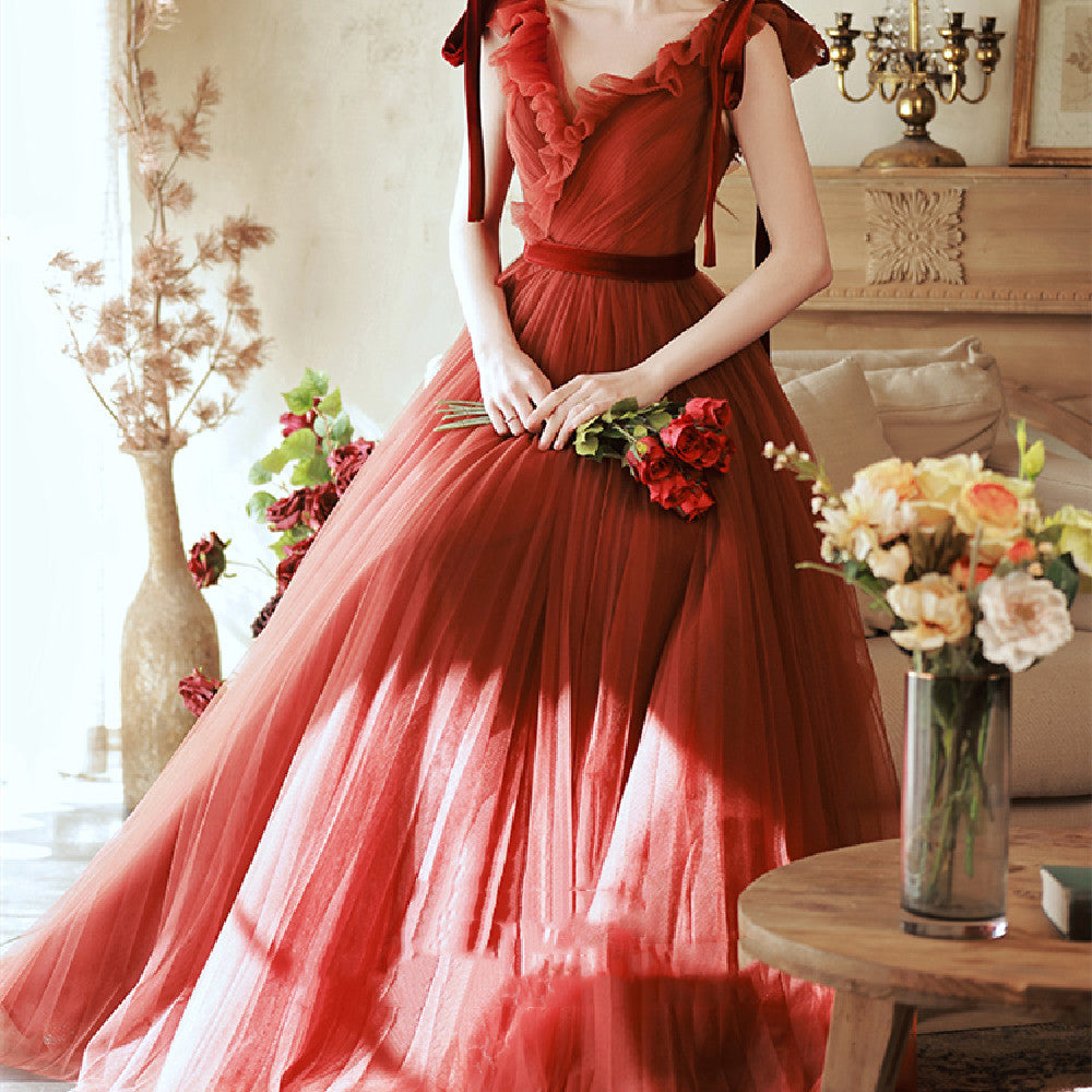 Robe de fiançailles rouge à la mode pour femmes