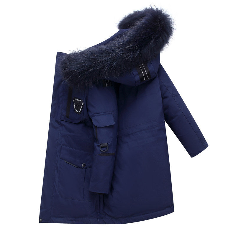 Children's Down Jacket Boys' Mid-length Thickening Plus Size Fur Collar Coat