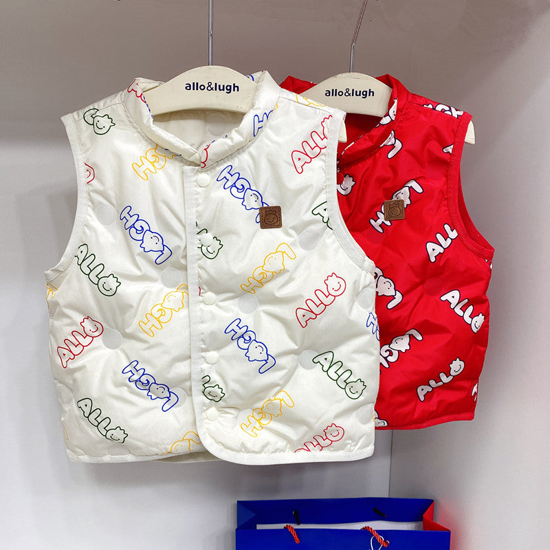 Boys And Girls' Full Printed Letters Down Vest