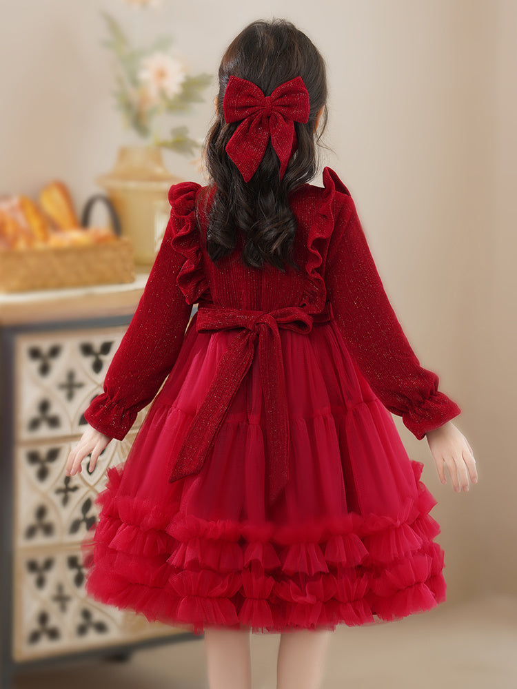 Foreign Style Winter  Red Velvet Princess Dress