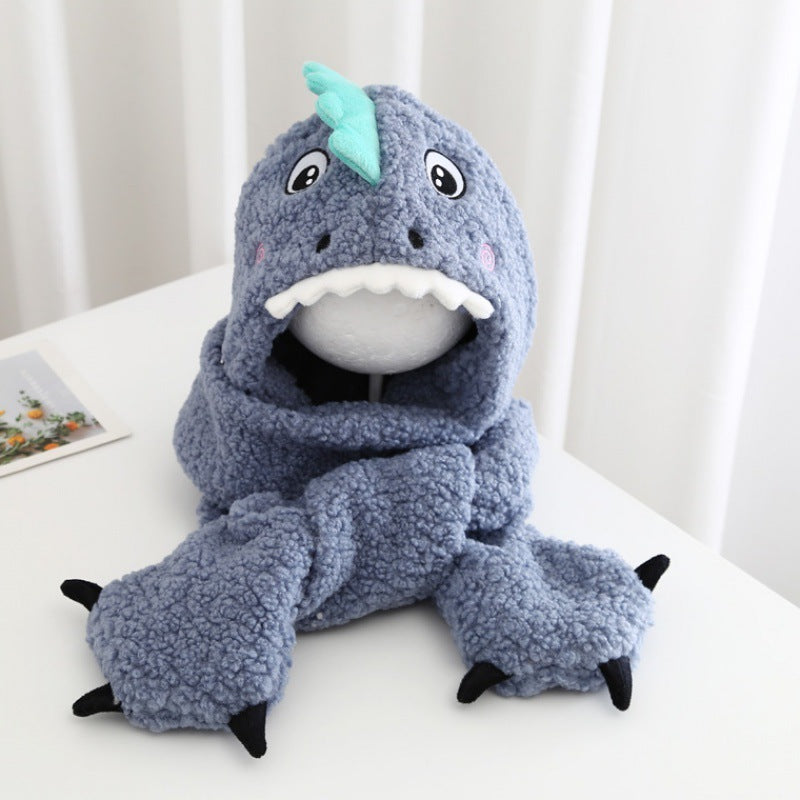 Chapeau de dinosaure chaud et mignon en peluche d'hiver pour enfants