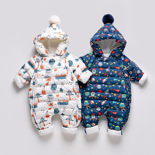 Baby Thickened Down Jacket Jumpsuit Printed Romper