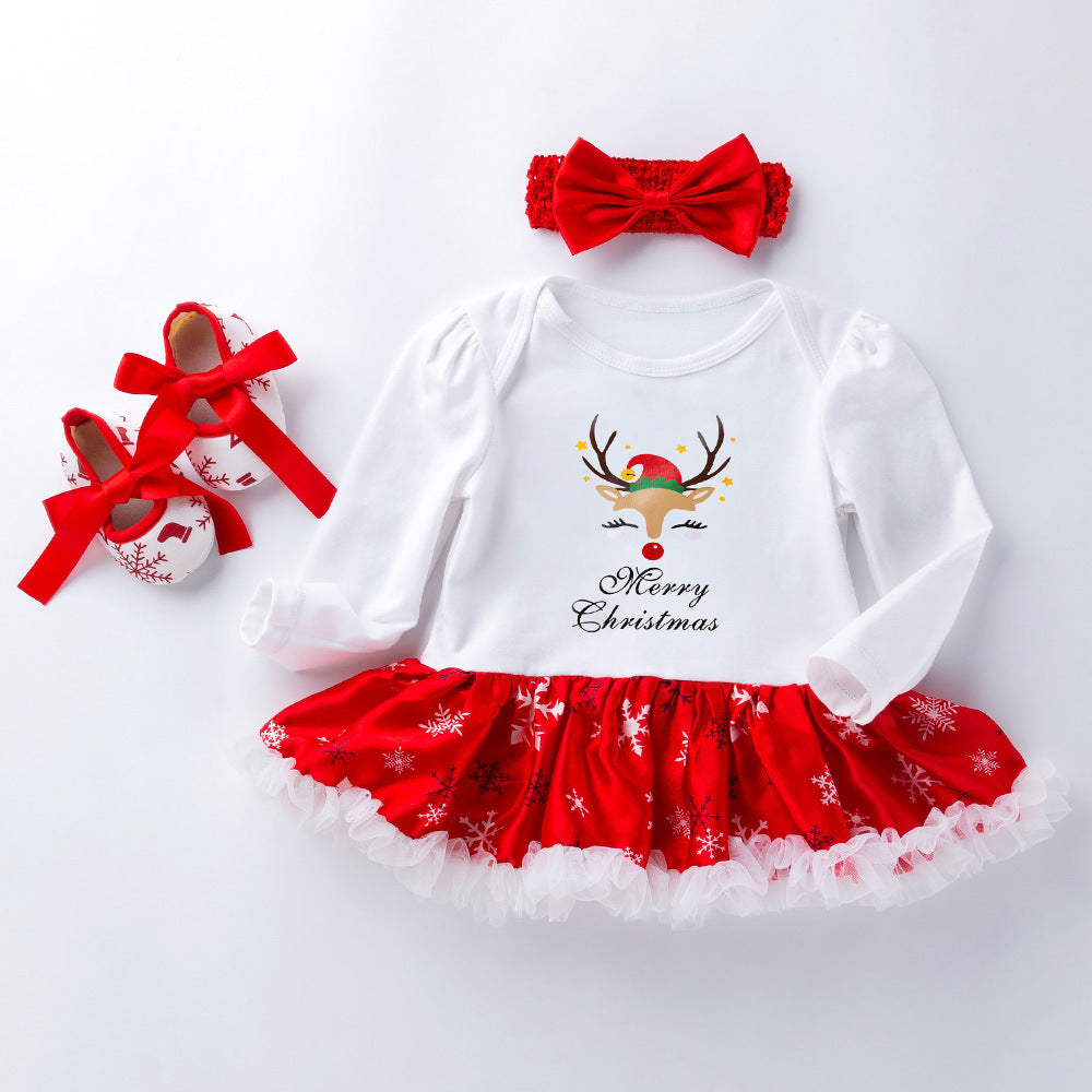 Costume de robe de bébé à manches longues de vêtements de Noël pour bébés