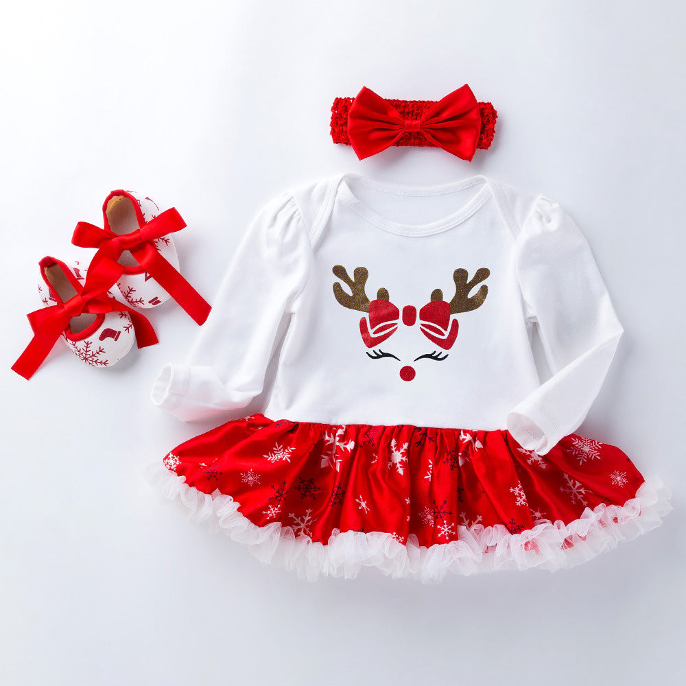 Costume de robe de bébé à manches longues de vêtements de Noël pour bébés