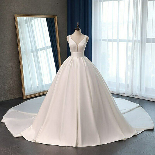 Bridal Off-shoulder Retro Large Trailing Satin Main Wedding Dress