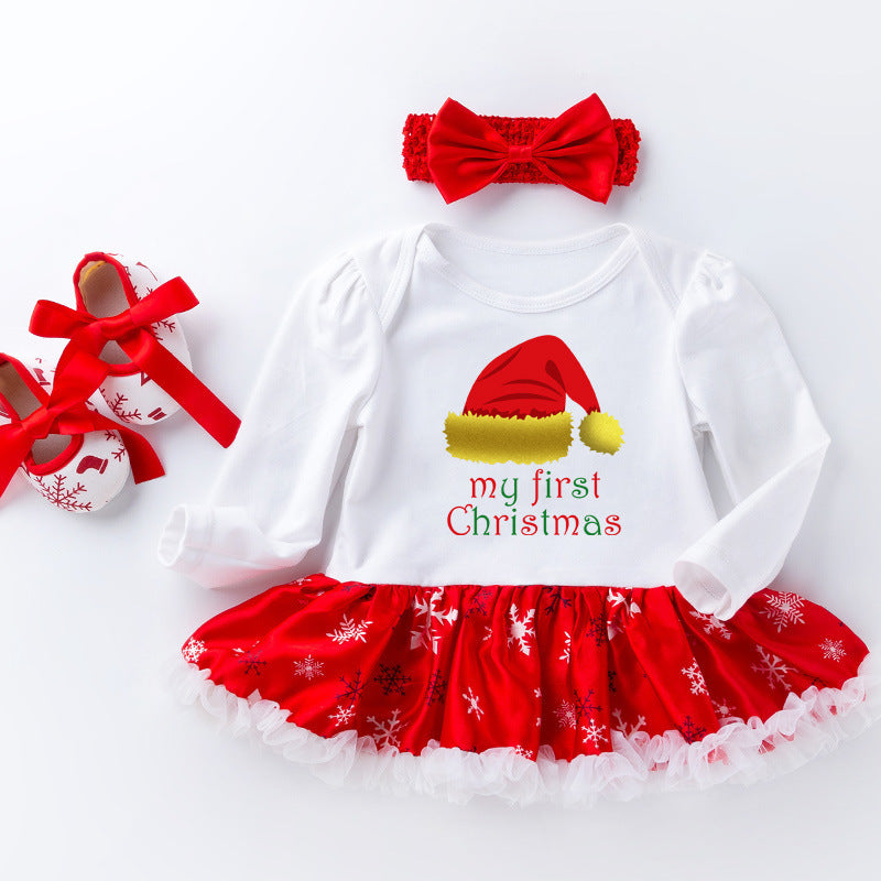 Costume de robe de bébé à manches longues de vêtements de Noël pour bébés