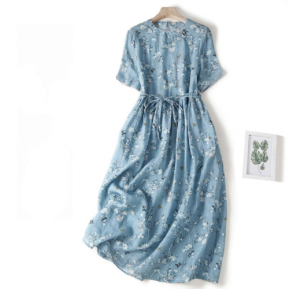 Robe florale d'été fine en coton et lin vintage