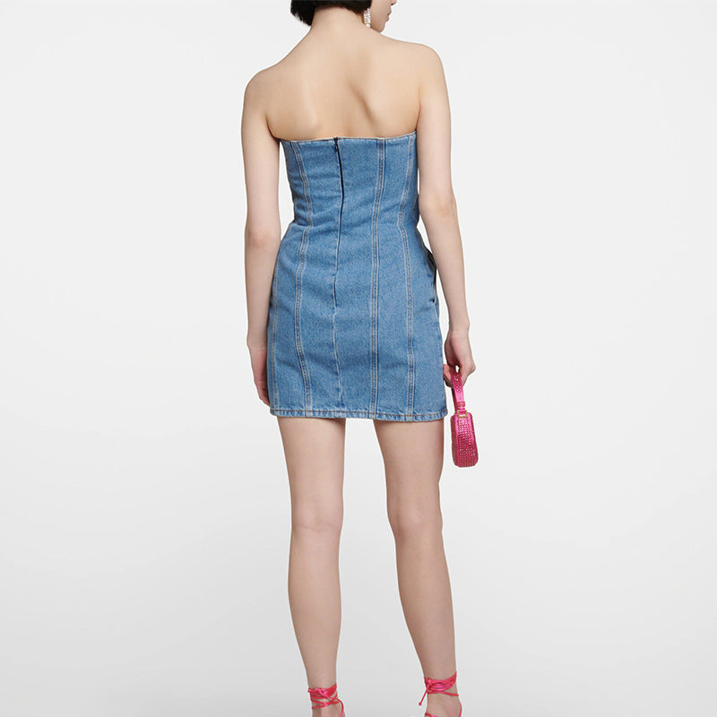 Women's Sculptural Floral Appliqu Denim Dress