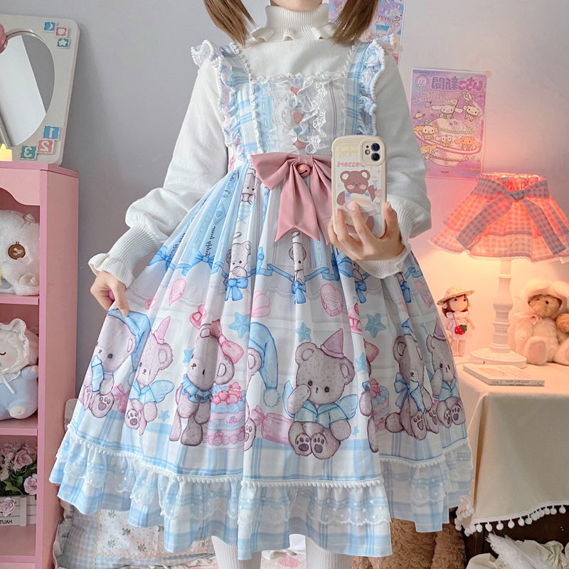 Robe Jsk à bretelles ours endormi, Design Lolita, automne et hiver