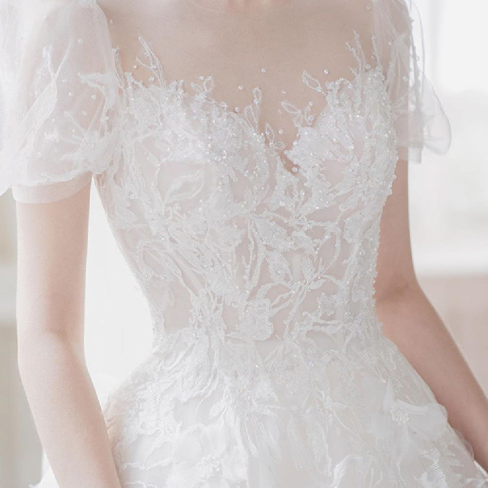 Bubble Sleeved Minimalist Wedding Dress