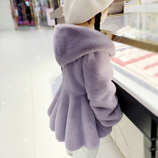 Manteau chaud épais en fausse fourrure de lapin à capuche personnalisé pour filles