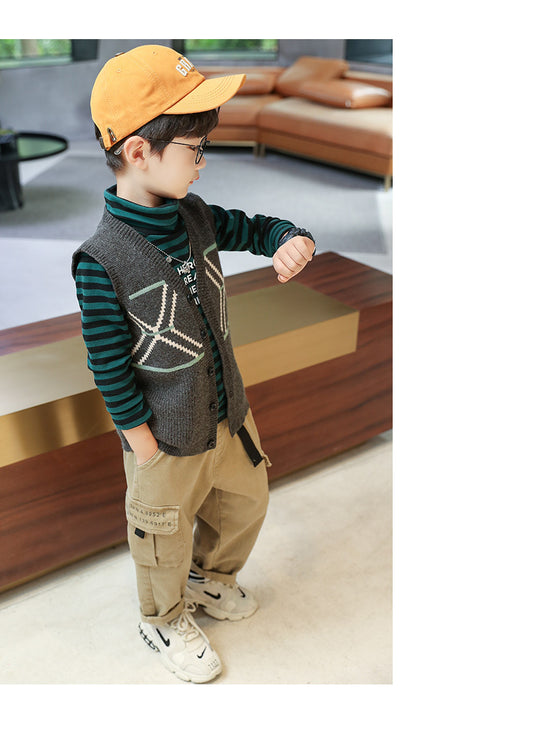 Boys Sweater Vest Vest Korean Style Knitted