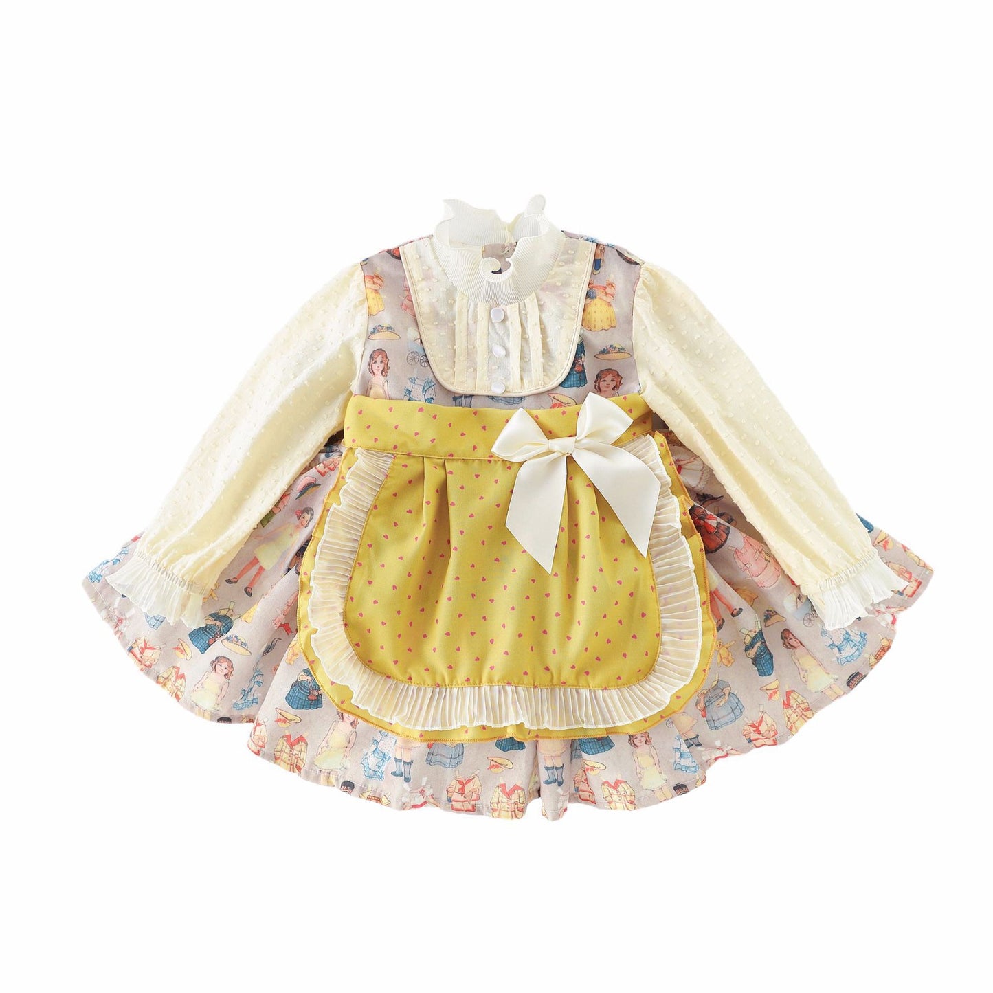 Robe à Manches Longues Fille Jaune Imprimé