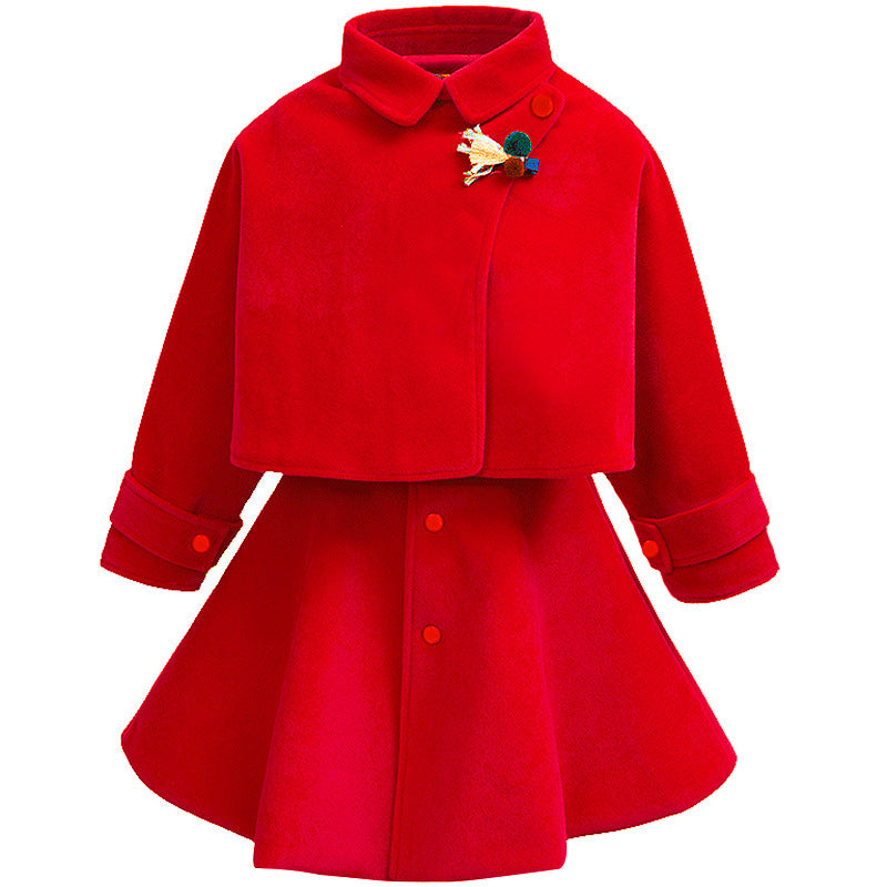 Two-piece Woolen Dress For Little Girls