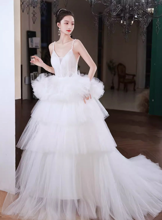 Vestido de novia ligero con tirantes blanco temperamento francés Pettiskirt