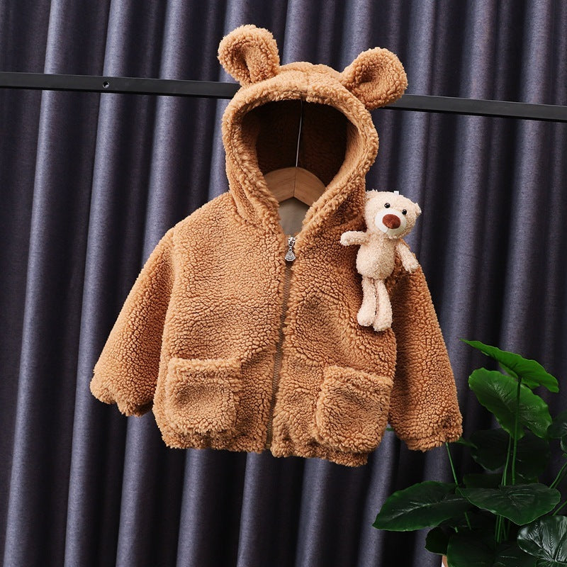 Lamb Cashmere Thickened Coat Girl's Cotton-padded Jacket