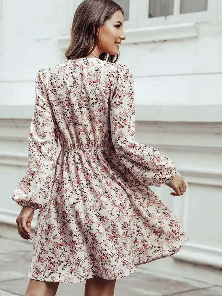 Vestido de manga larga con estampado floral para mujer