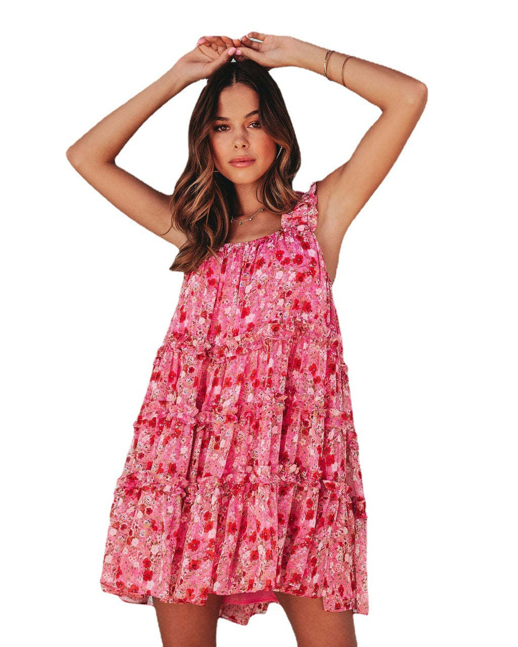 Vestido floral en capas de temperamento de moda para mujer