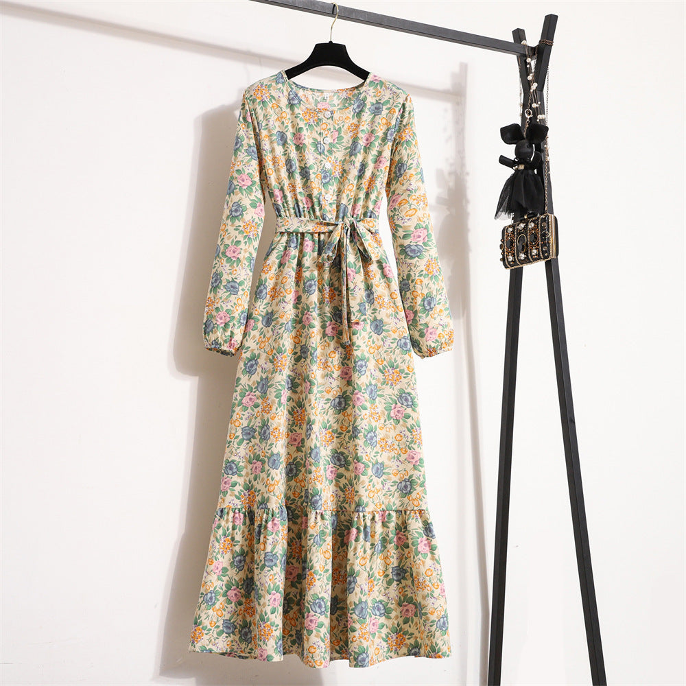 Vestido floral vintage de manga larga para mujer