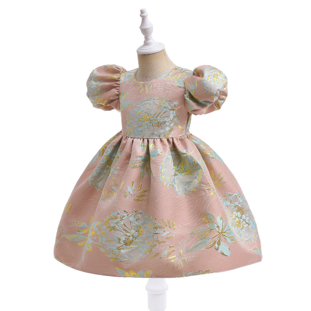 Robe jacquard pour filles, robe de princesse, jupon à manches moyennes et grandes bouffantes