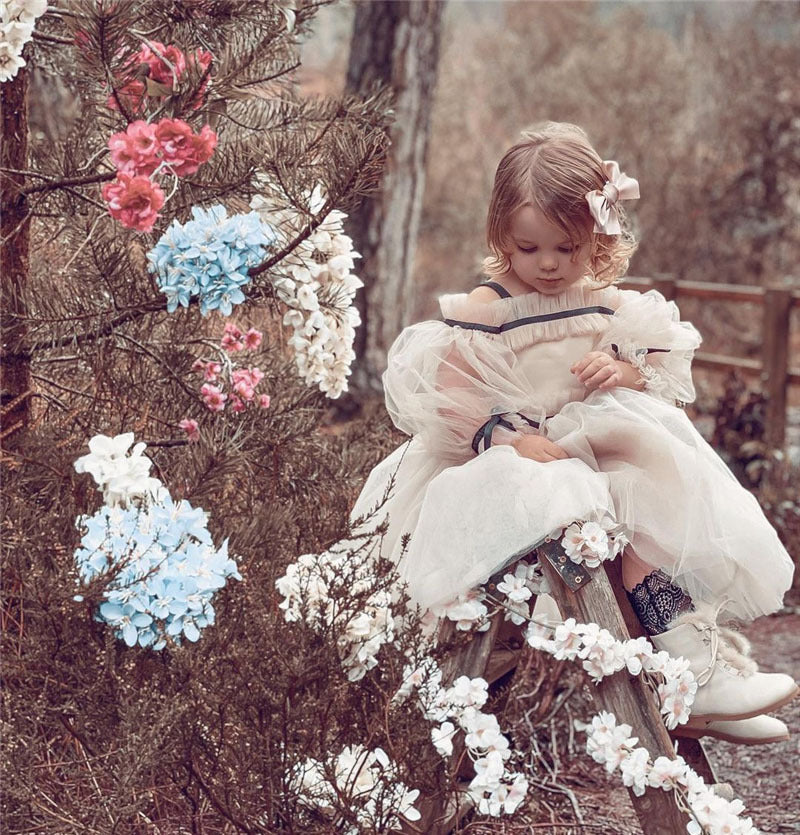 Robe de bal élégante pour enfants, robe en tulle à manches bouffantes