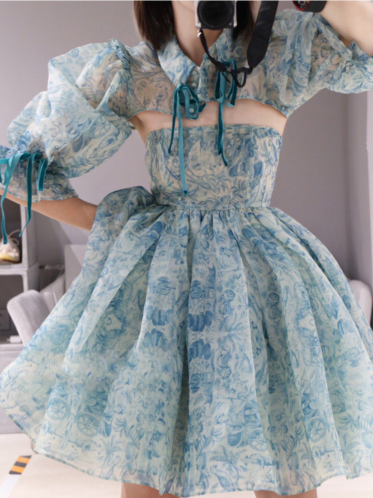 Robe Florale Bleue Française Femme Céleste