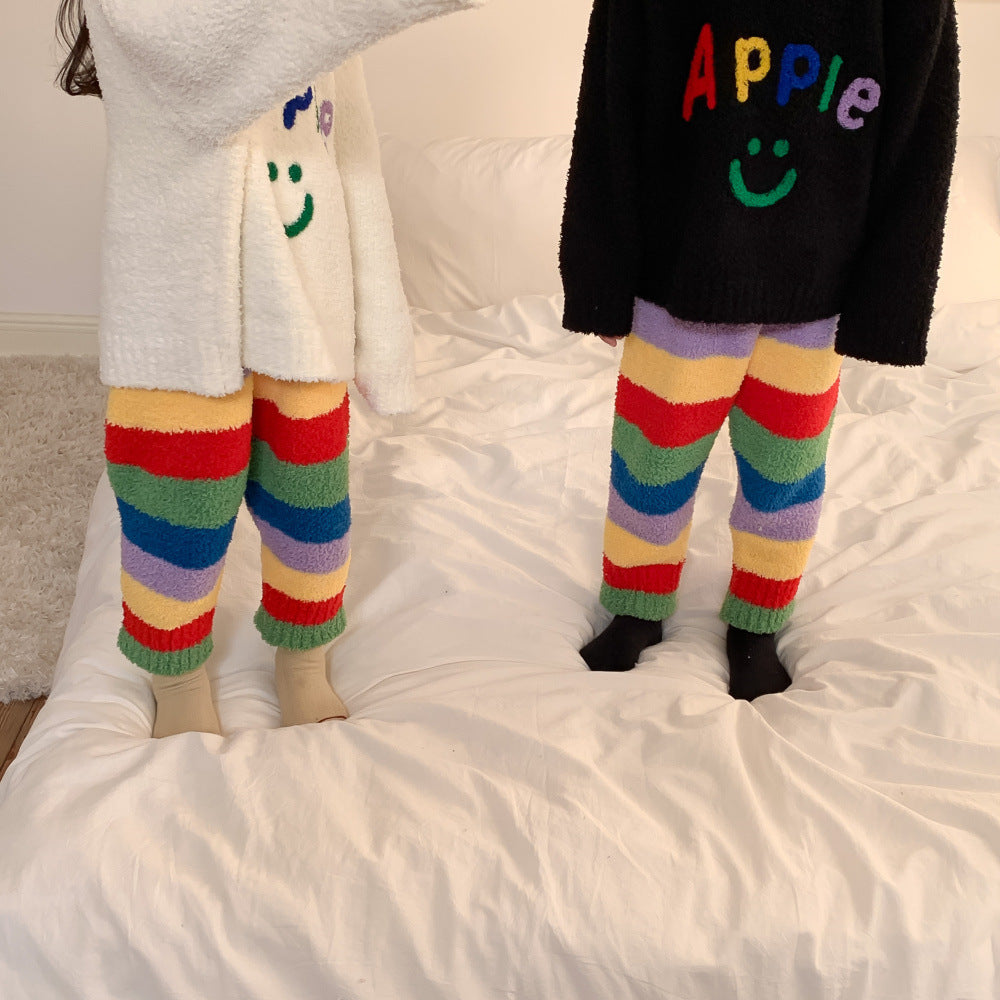 Boys And Girls Letters Rainbow Bar Pajamas Suit