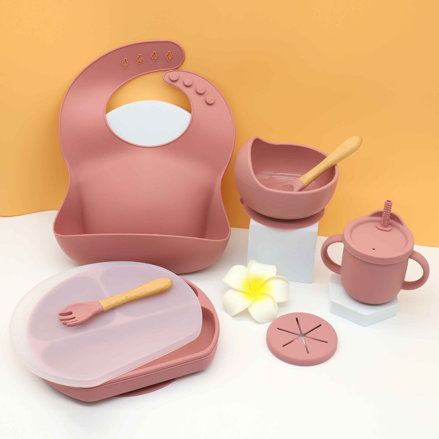 Ensemble de fourchettes et cuillères en Silicone pour enfants, bol, assiette à dîner, tapis